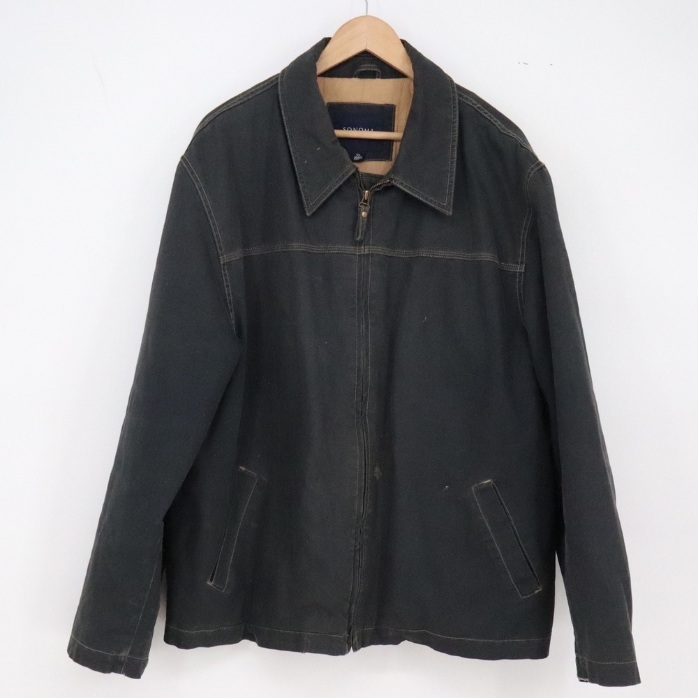 Sonoma Jacket Mens XL Canvas Workwear Black Contrast Stitch Full Zip Good